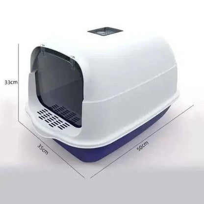 Blue Fully Enclosed - Semi-sealed Pet Cat Litter Box Anti-Splash Deodorant Cat Toilet Two-Way Litter Tray with Shovel Litter Tray - TrendyPet's Zone