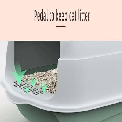 Blue Fully Enclosed - Semi-sealed Pet Cat Litter Box Anti-Splash Deodorant Cat Toilet Two-Way Litter Tray with Shovel Litter Tray - TrendyPet's Zone