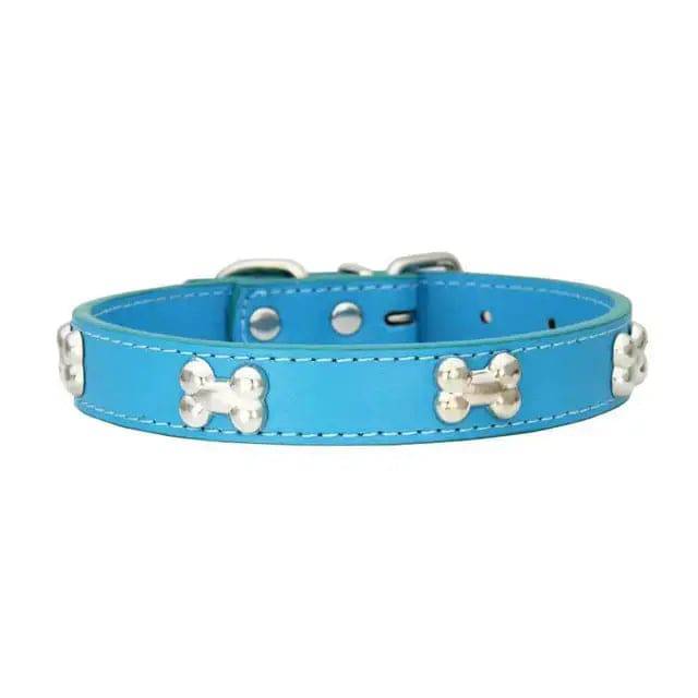 Blue Pet Dog Collar Bone Leather Durable Pet Supplies Accessories Neck Strap Collar for Dog Puppy Pug Collars for Small Large Dogs - TrendyPet's Zone