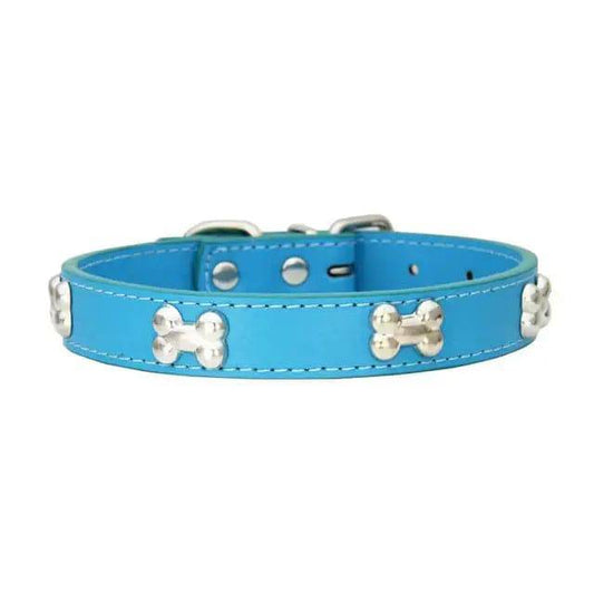 Blue Pet Dog Collar Bone Leather Durable Pet Supplies Accessories Neck Strap Collar for Dog Puppy Pug Collars for Small Large Dogs - TrendyPet's Zone