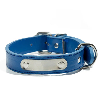 Blue Adjustable PU Leather Dog Collar with ID Tag TRENDYPET'S ZONE