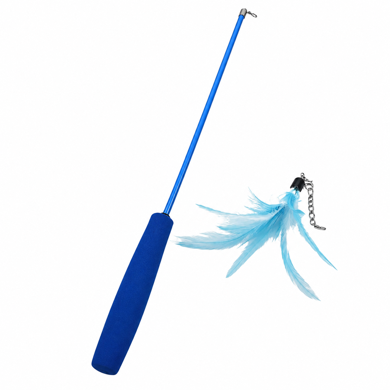 Blue Interactive Cat Toy Kitten Teaser Stick Wand Pet Three-section Retractable Feather Stick Bell Catcher TrendyPet's Zone