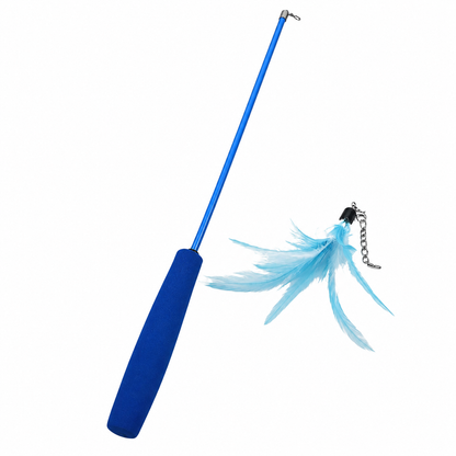 Blue Interactive Cat Toy Kitten Teaser Stick Wand Pet Three-section Retractable Feather Stick Bell Catcher TrendyPet's Zone