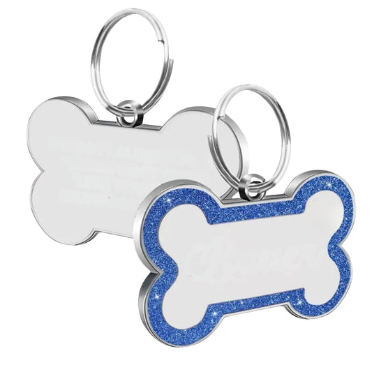 Blue Personalized Bone-Shaped Pet ID Tag Double Side – Glitter Enamel Finish Anti-lost Bone Tags TrendyPet's Zone