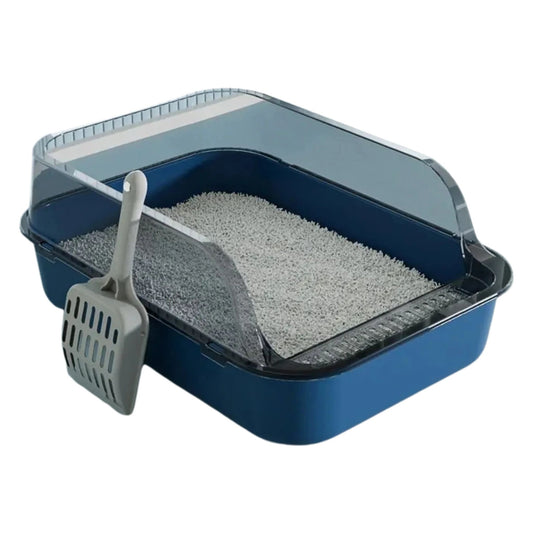 Blue Splashproof Semi-Enclosed Cat Litter Box with High Sides – Indoor Kitten Toilet Tray TrendyPet's Zone