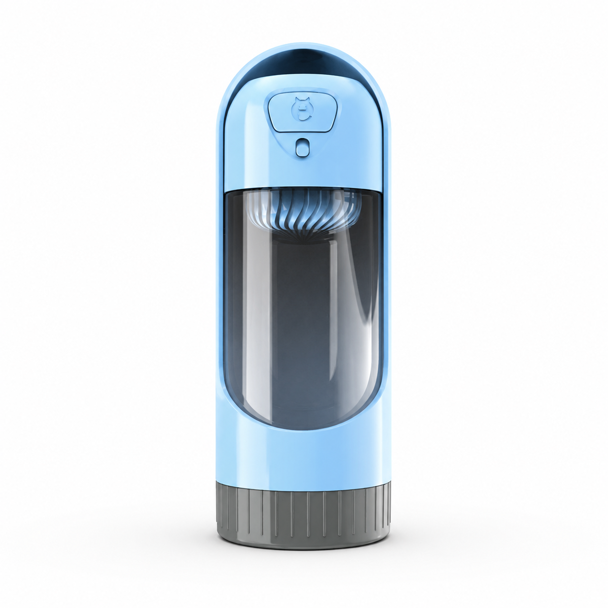 Blue TrendyPet's Zone portable pet dog water bottle with built-in drinking bowl for small and large dogs.