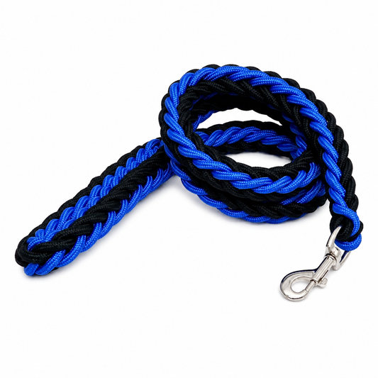 Blue and black super strong nylon dog leash with double-row adjustable collar for medium and large dogs by TrendyPet's Zone.