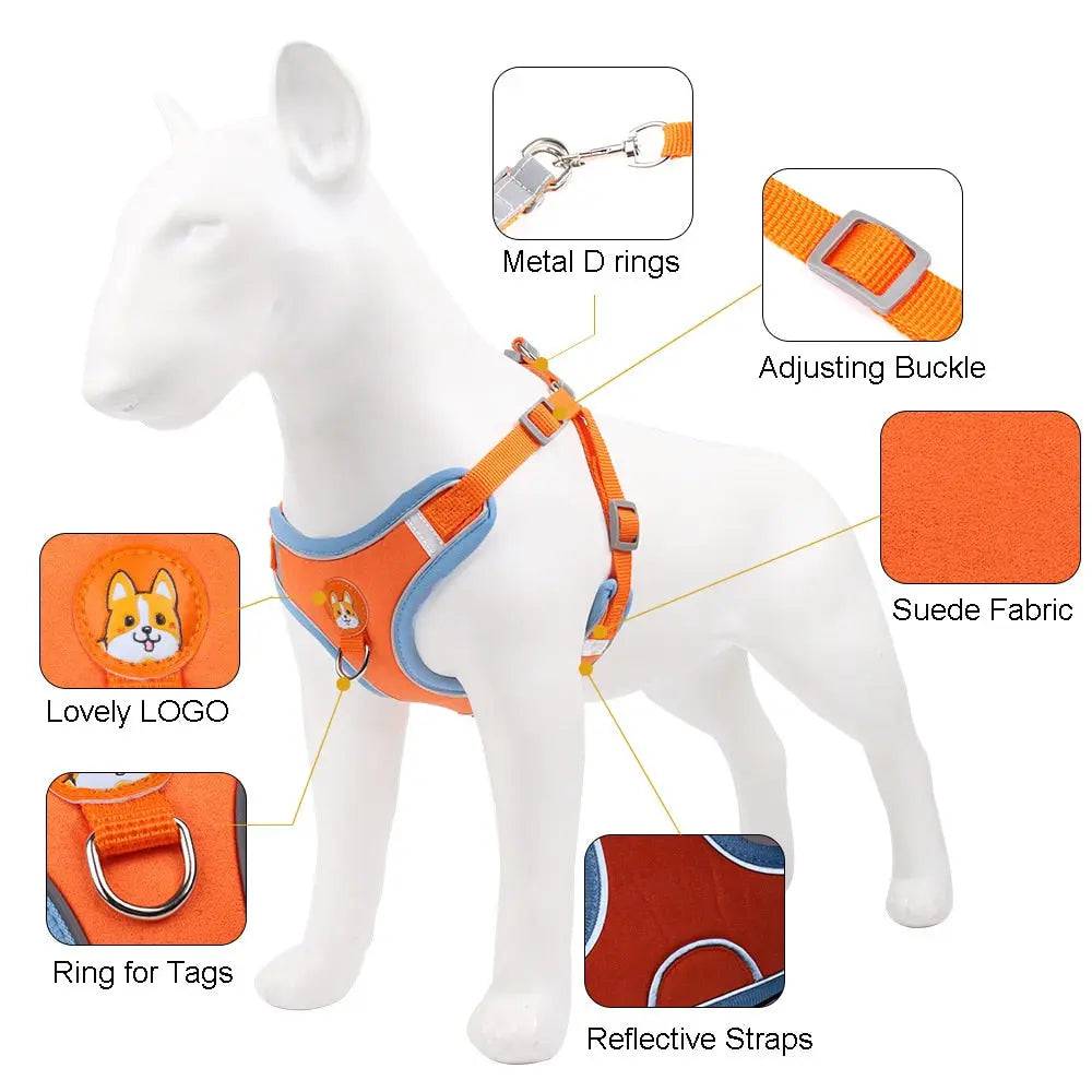 Brown Pet Dog Harness and Leash Set Adjustable Puppy Harness Vest Reflective Walking Lead Leash For Small Dogs Chihuahua - TrendyPet's Zone