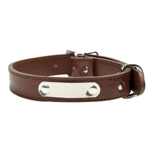 Brown Adjustable PU Leather Dog Collar with ID Tag TRENDYPET'S ZONE