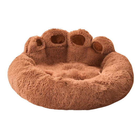 Brown Dog Bed Mat Round Large Pet House Long Plush Deep Sleeping Warm Bear Paw Shape Super Soft Cushion Calm Beds High Quality TrendyPet's Zone