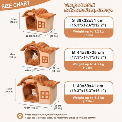 Brown foldable cat house with bed, basket, and cave sofa by TrendyPet's Zone, designed for cozy feline comfort.