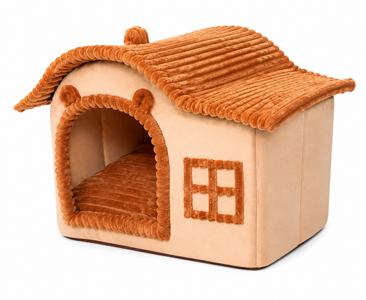 Brown foldable cat house with bed, mat, basket, and cave sofa by TrendyPet's Zone for cozy feline comfort.