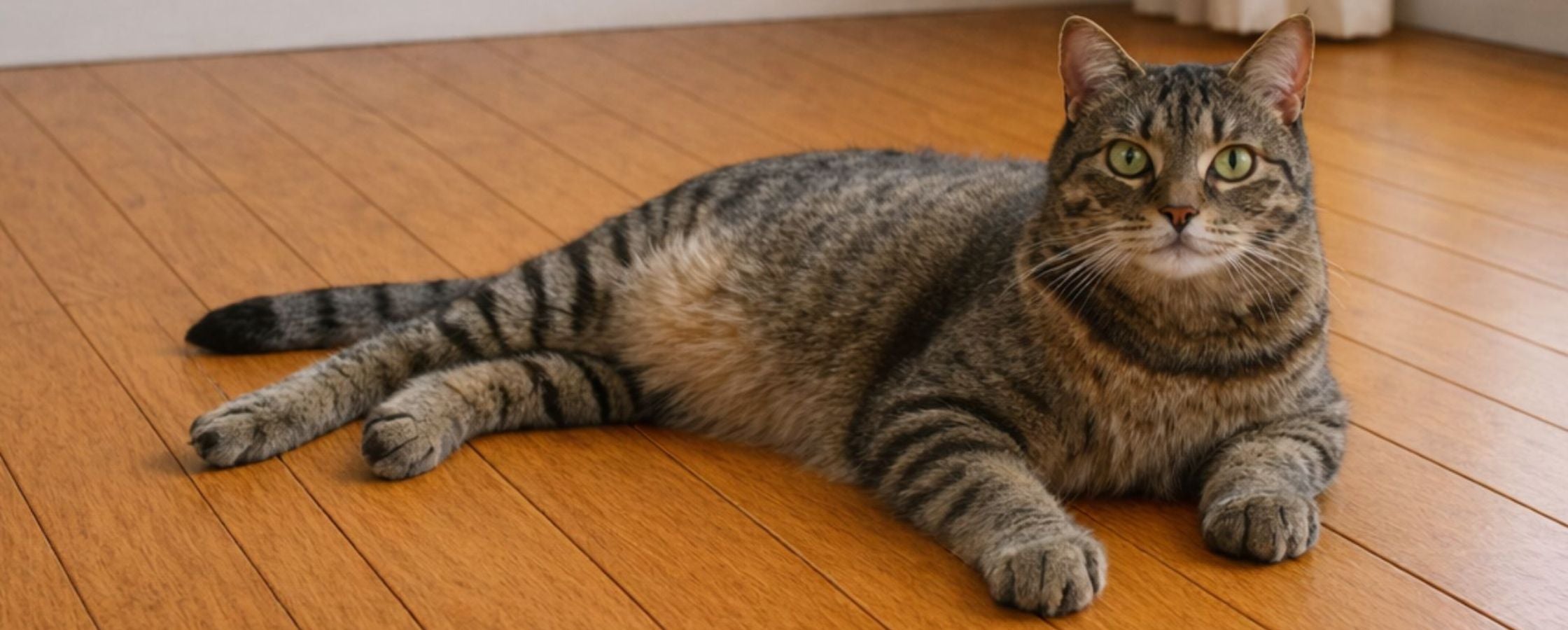 Cat lying on a wooden floor TrendyPet's Zone