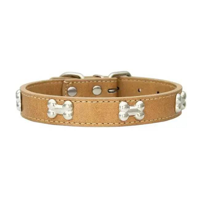 Chocolate Pet Dog Collar Bone Leather Durable Pet Supplies Accessories Neck Strap Collar for Dog Puppy Pug Collars for Small Large Dogs - TrendyPet's Zone
