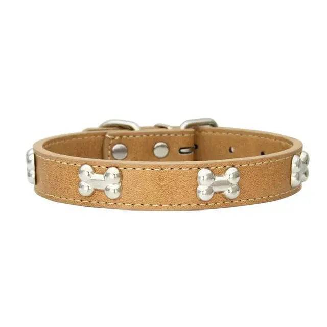 Chocolate Pet Dog Collar Bone Leather Durable Pet Supplies Accessories Neck Strap Collar for Dog Puppy Pug Collars for Small Large Dogs - TrendyPet's Zone