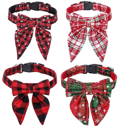 Red Black Christmas Snowflake Pet Collar Holiday Bow Design - TrendyPet's Zone