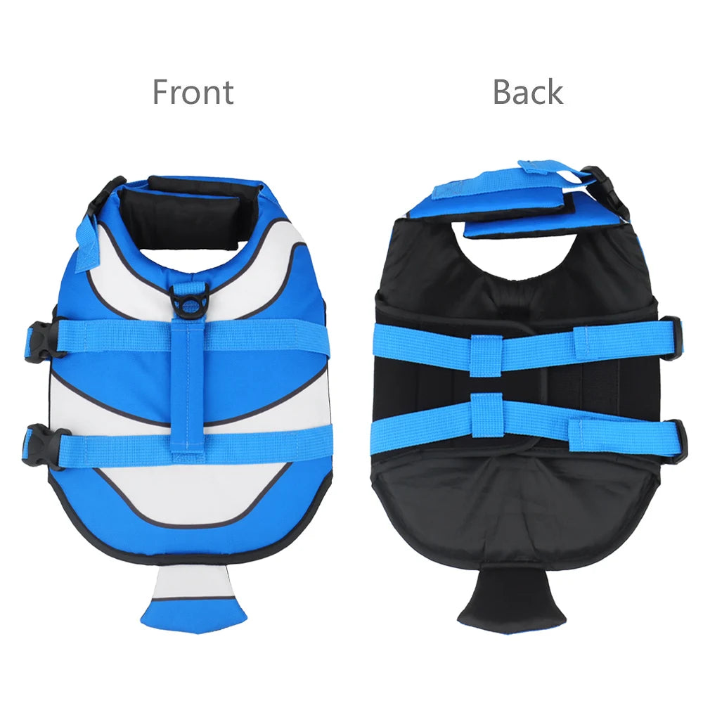 Blue clown fish-themed dog life jacket with adjustable straps, designed for swimming safety, from TrendyPet's Zone.