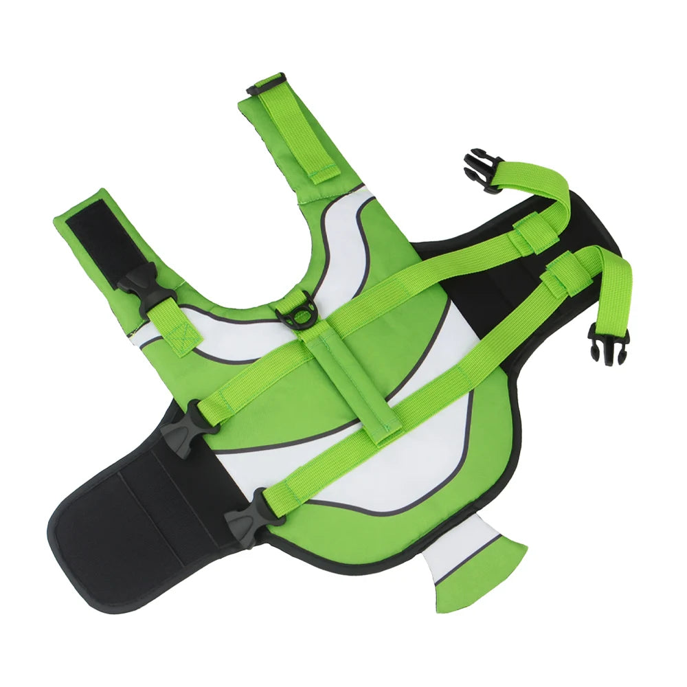 Green clown fish-themed dog life jacket from TrendyPet's Zone, designed for swimming safety and summer outdoor water activities.
