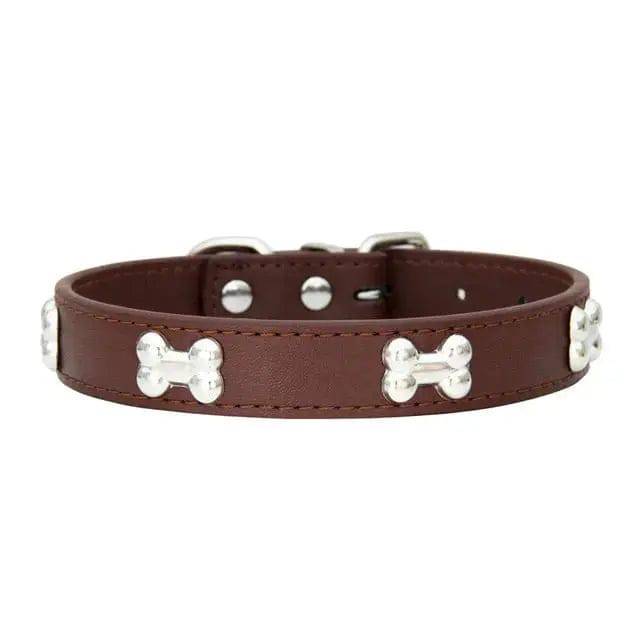Coffee Pet Dog Collar Bone Leather Durable Pet Supplies Accessories Neck Strap Collar for Dog Puppy Pug Collars for Small Large Dogs - TrendyPet's Zone