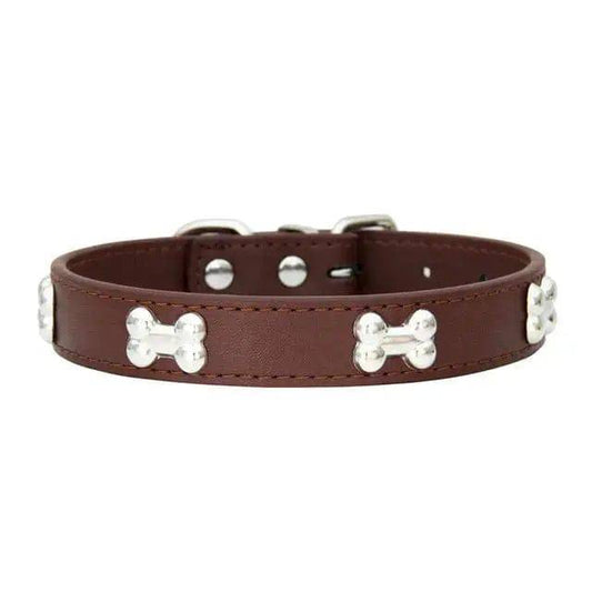Coffee Pet Dog Collar Bone Leather Durable Pet Supplies Accessories Neck Strap Collar for Dog Puppy Pug Collars for Small Large Dogs - TrendyPet's Zone