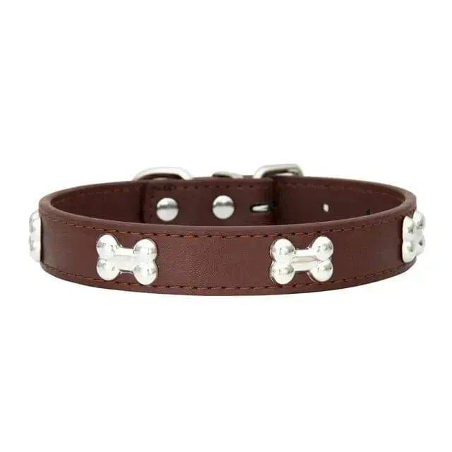 Coffee Pet Dog Collar Bone Leather Durable Pet Supplies Accessories Neck Strap Collar for Dog Puppy Pug Collars for Small Large Dogs - TrendyPet's Zone