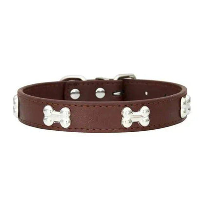 Coffee Pet Dog Collar Bone Leather Durable Pet Supplies Accessories Neck Strap Collar for Dog Puppy Pug Collars for Small Large Dogs - TrendyPet's Zone
