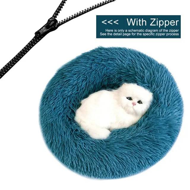 Dark Cyan Detachable Dog & Cat Bed With Zipper Round Mat Thicken Plush - TrendyPet's Zone