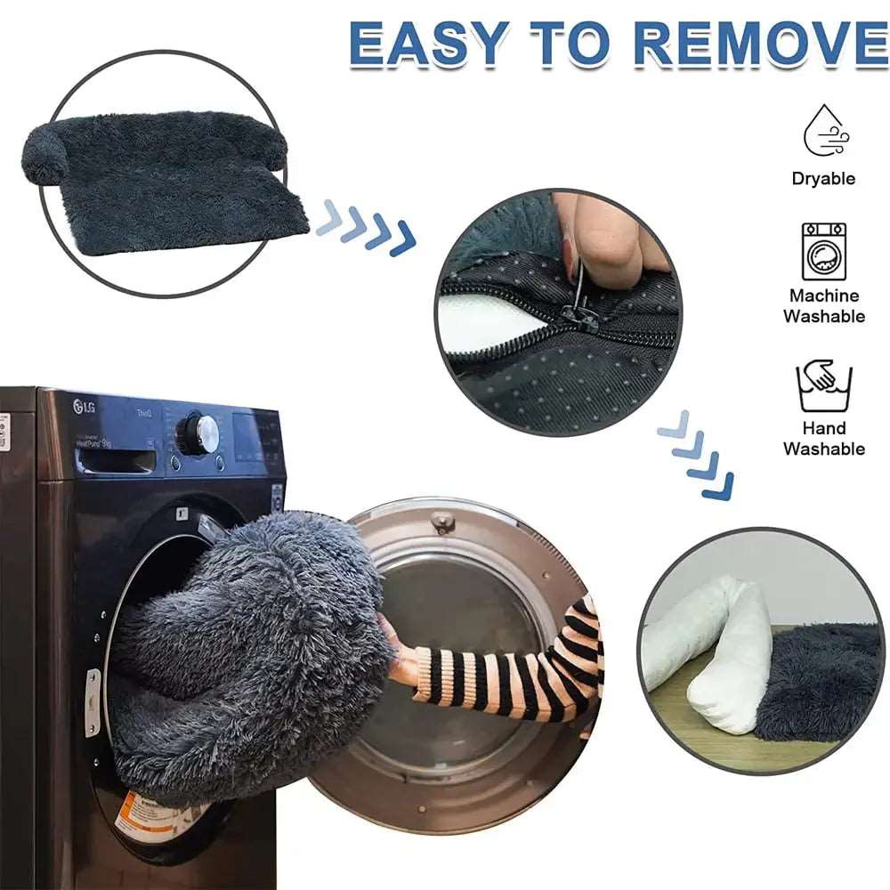Dark Gray Washable Removable Plush Pet Dog Bed Sofa House Mat Kennel Winter Warm Bed Pad Washable Dog Cushion Blanket Sofa Cover TRENDYPET'S ZONE