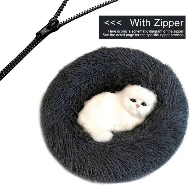 Dark Grey Detachable Dog & Cat Bed With Zipper Round Mat Thicken Plush - TrendyPet's Zone
