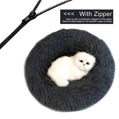 Dark Grey Detachable Dog & Cat Bed With Zipper Round Mat Thicken Plush - TrendyPet's Zone