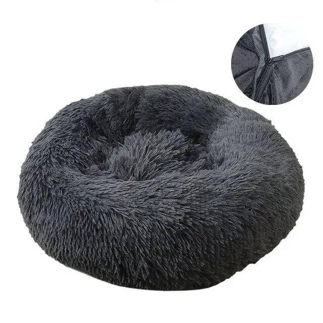 Dark Grey Detachable Dog & Cat Bed With Zipper Round Mat Thicken Plush - TrendyPet's Zone