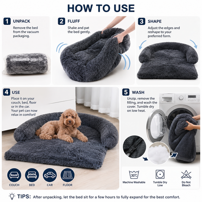 Dark gray washable plush dog bed and sofa mat by TrendyPet's Zone, winter warm cushion with removable cover for pets.