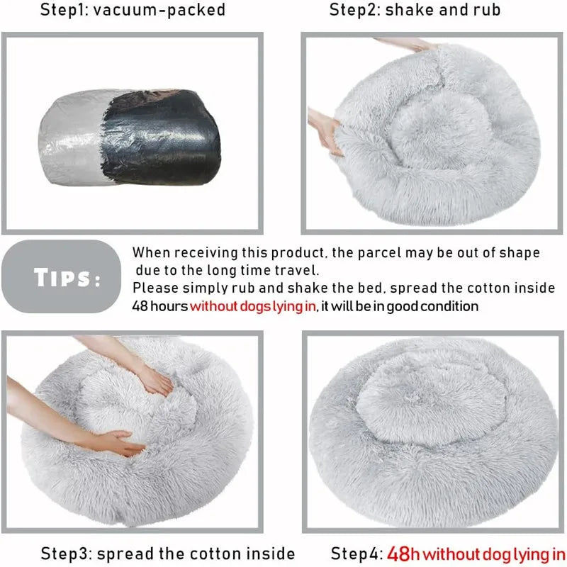 Dark grey round plush pet bed with a zipper, soft and cozy for dogs and cats, by TrendyPet's Zone.