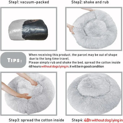 Dark grey round plush pet bed with a zipper, soft and cozy for dogs and cats, by TrendyPet's Zone.