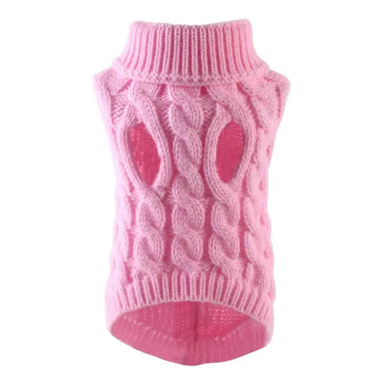 Light Pink Dog Cat Sweaters for Winter Warm Clothes Turtleneck Knitted Vest Coat