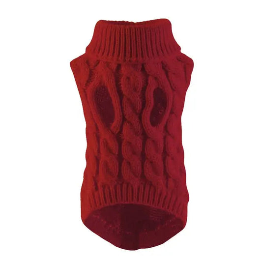 Wine Red Dog Cat Sweaters for Winter Warm Clothes Turtleneck Knitted Vest Coat