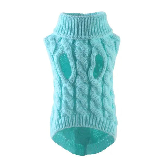 Light Blue Cyan Dog Cat Sweaters for Winter Warm Clothes Turtleneck Knitted Vest Coat
