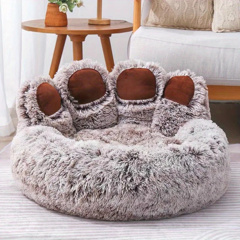 Gradient Coffee Dog Bed Mat Round Large Pet House Long Plush Deep Sleeping Warm Bear Paw Shape Super Soft Cushion Calm Beds High Quality TrendyPet's Zone