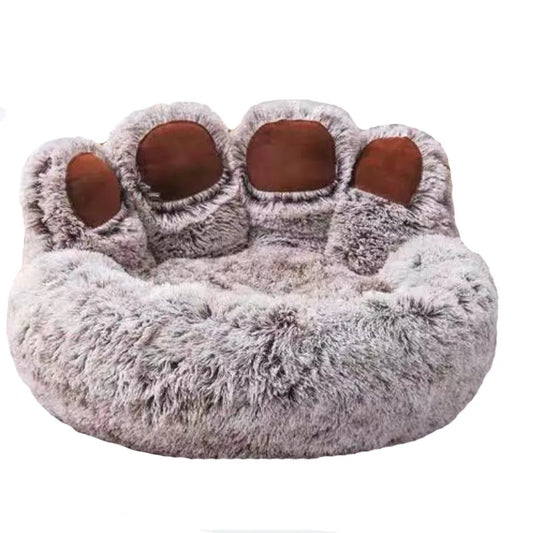 Gradient Coffee Dog Bed Mat Round Large Pet House Long Plush Deep Sleeping Warm Bear Paw Shape Super Soft Cushion Calm Beds High Quality TrendyPet's Zone