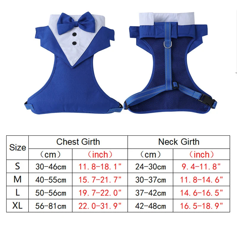 Dog tuxedo suit with bowtie from TrendyPet's Zone, stylish pet outfit for weddings and parties, shown on a small dog.