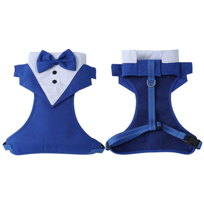 Dog tuxedo suit with bowtie from TrendyPet's Zone, stylish pet outfit for weddings and parties, shown on a small dog.