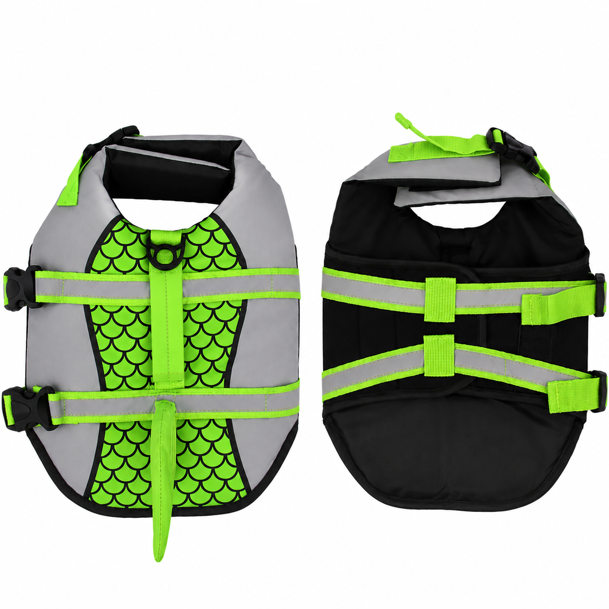 Dog wearing Pet Life Jacket Vest in shark swimwear design, available in XS to XXL sizes, by TrendyPet's Zone.