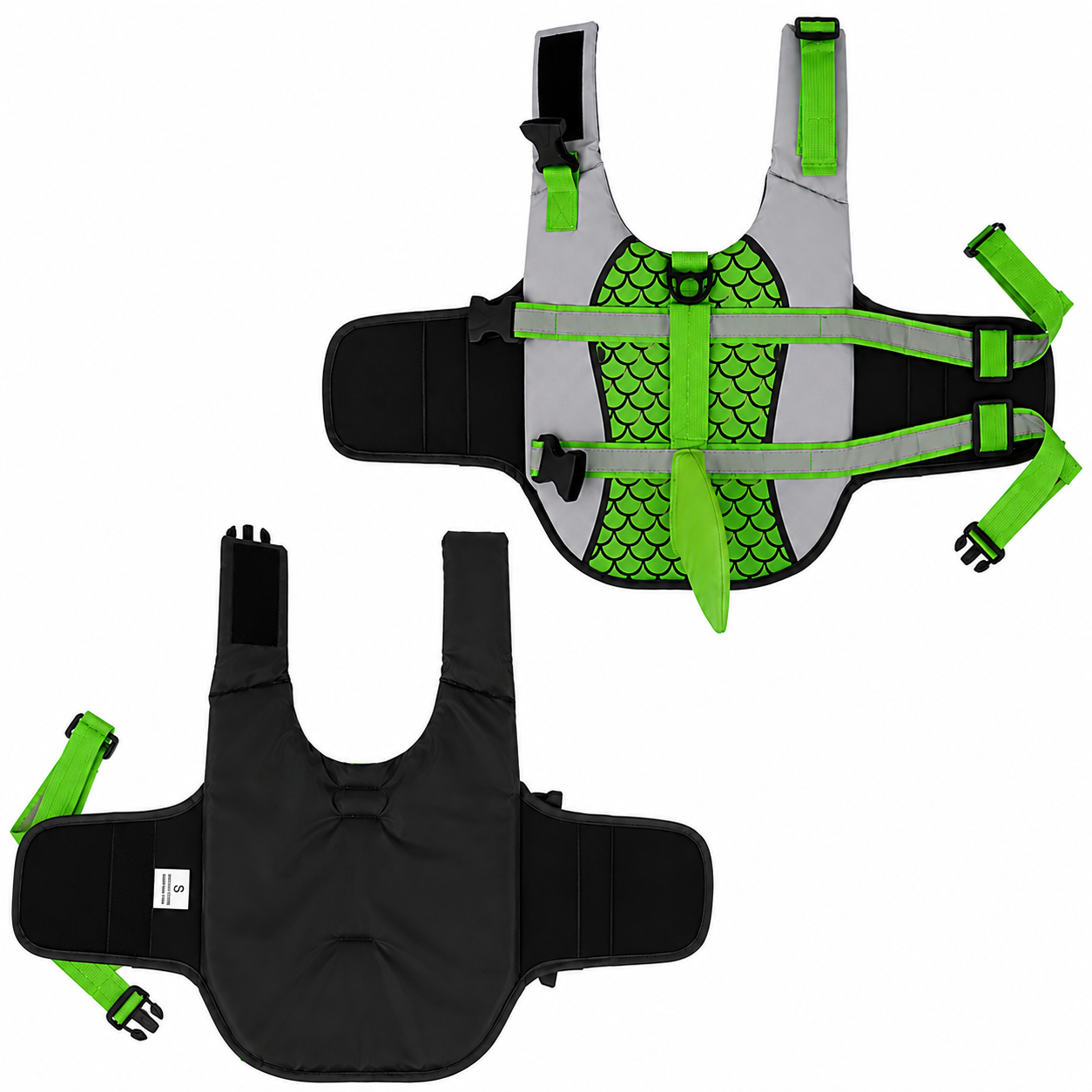 Dog wearing Pet Life Jacket Vest in shark swimwear design, available in XS to XXL sizes, by TrendyPet's Zone.