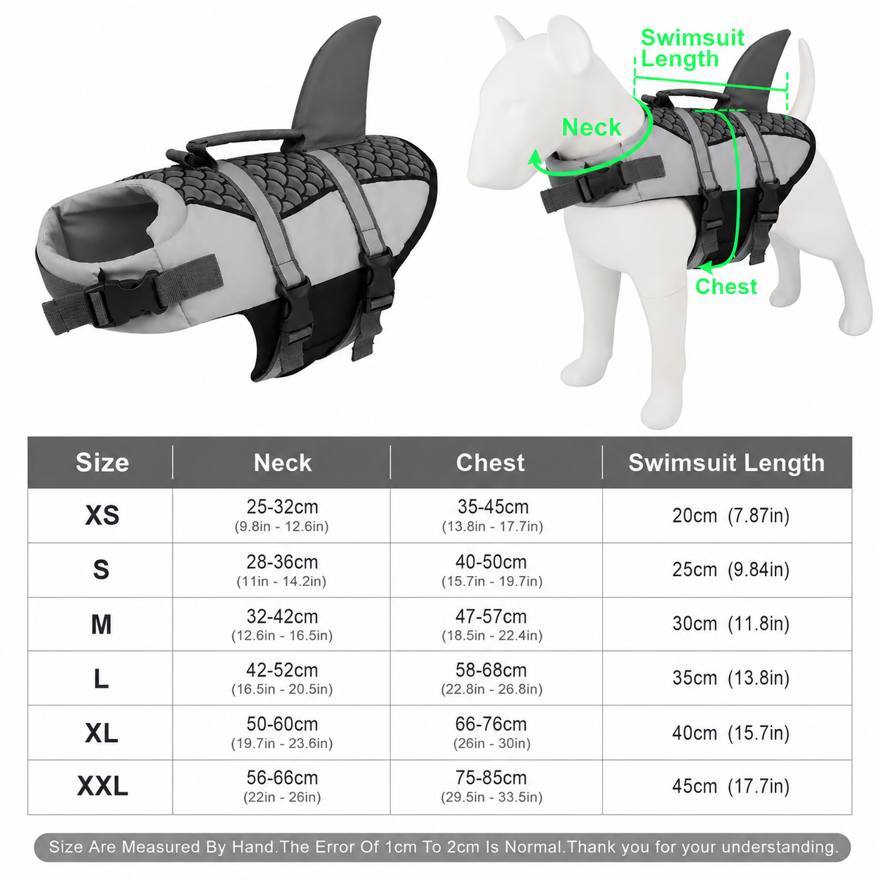Dog wearing Pet Life Jacket Vest in shark swimwear design, available in XS to XXL sizes, by TrendyPet's Zone.