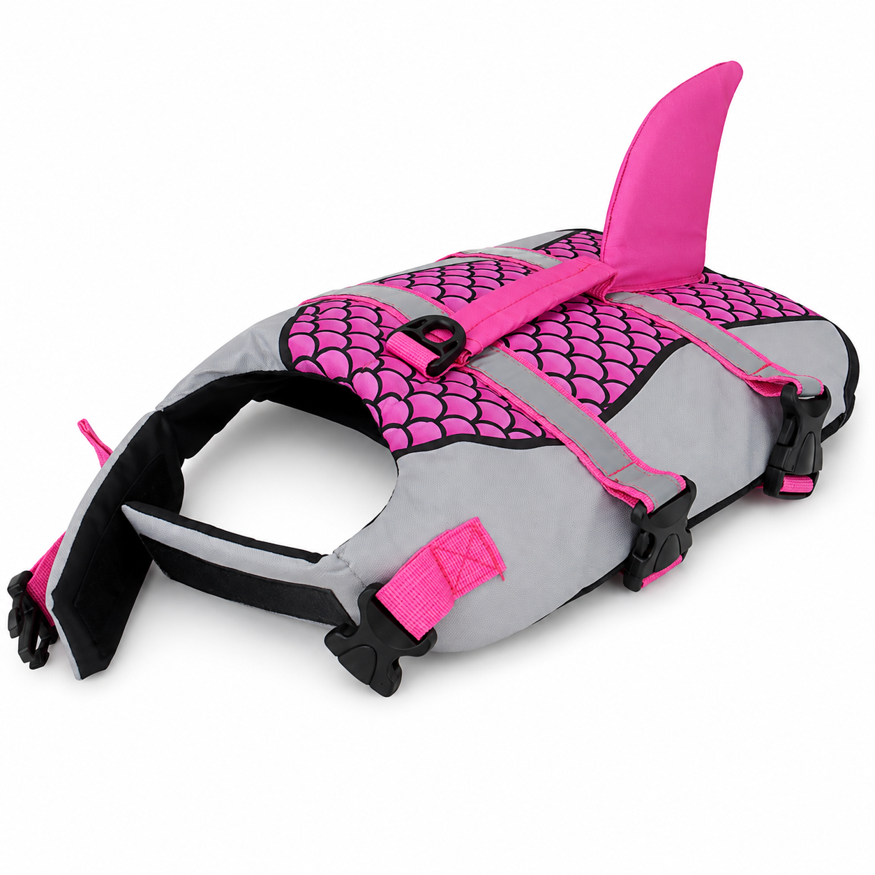 Dog wearing Pet Life Jacket Vest in shark swimwear design, available in XS to XXL sizes, by TrendyPet's Zone.