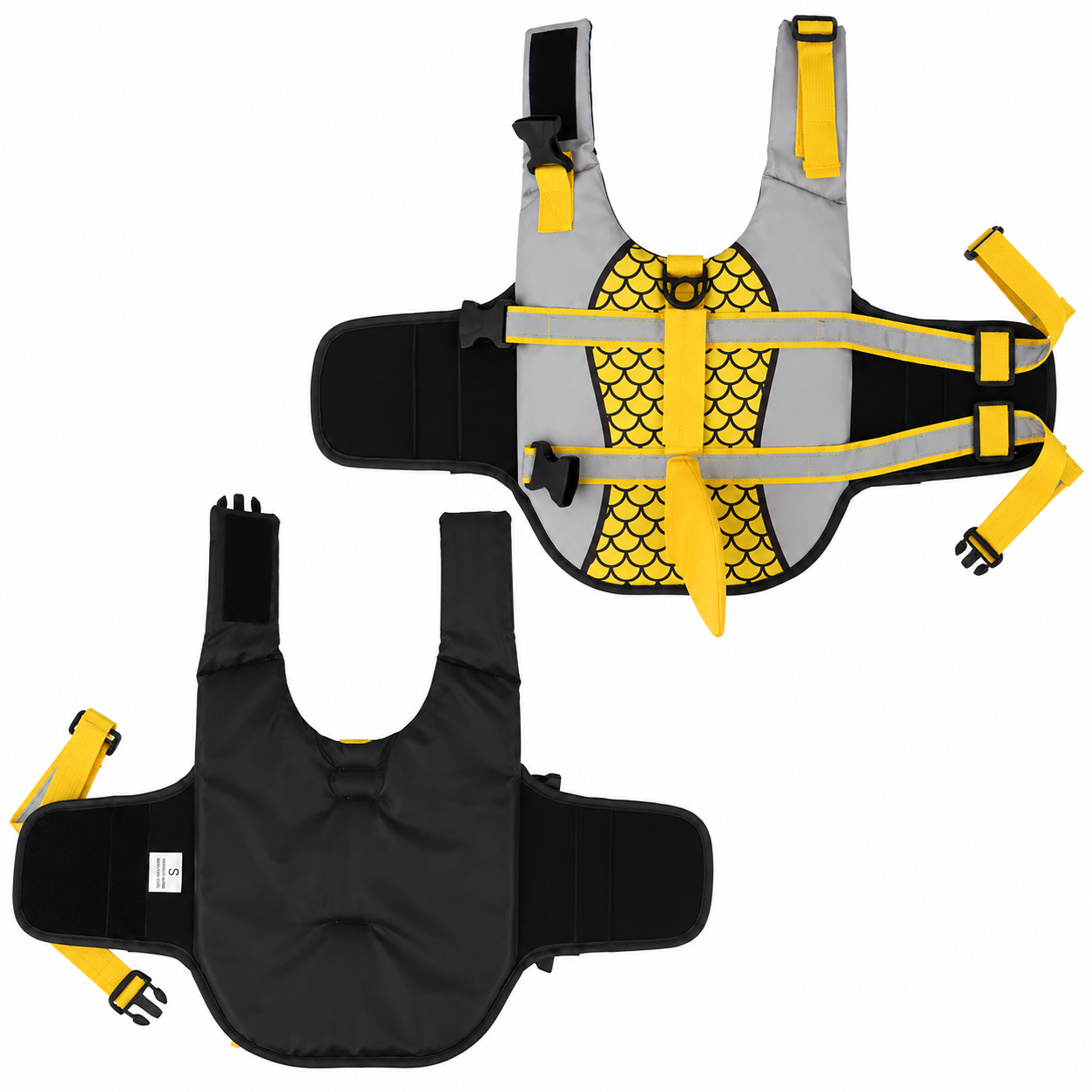 Dog wearing Pet Life Jacket Vest in shark swimwear design, available in XS to XXL sizes, by TrendyPet's Zone.