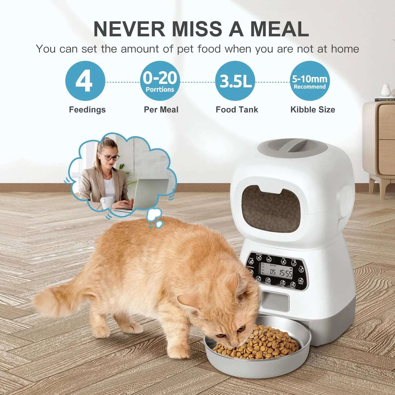 Dual Power Supply 3.5L Robot Smart Automatic Pet Food Dispenser For Dog Cat Bowl Timer Water Dispenser Auto Sensor No Wifi TRENDYPET'S ZONE