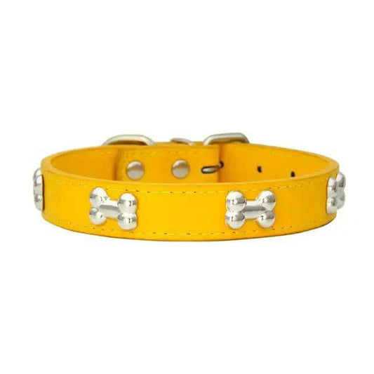 Gold Pet Dog Collar Bone Leather Durable Pet Supplies Accessories Neck Strap Collar for Dog Puppy Pug Collars for Small Large Dogs - TrendyPet's Zone