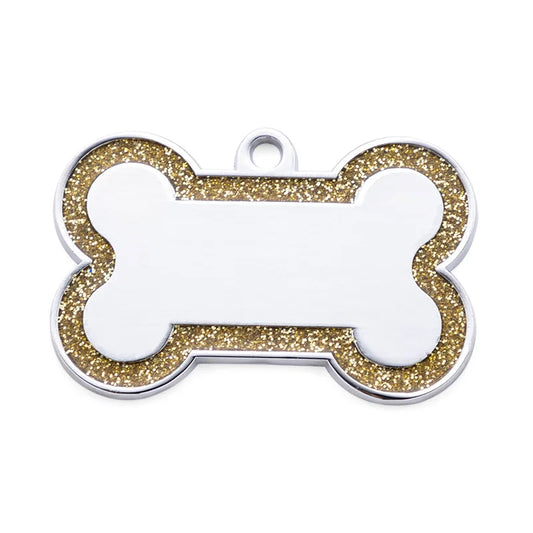 Gold Personalized Bone-Shaped Pet ID Tag Double Side – Glitter Enamel Finish Anti-lost Bone Tags TrendyPet's Zone