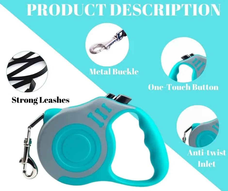 Gray Blue Dog Leash 3m 5m Durable Leash Automatic Retractable Nylon Cat Lead Extension Puppy Walking Running Lead Roulette For Dog - TrendyPet's Zone